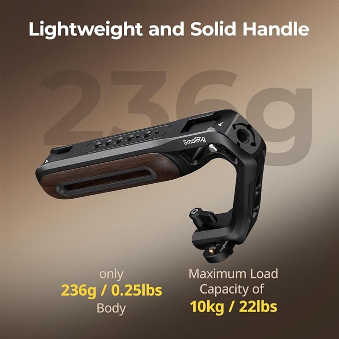 SmallRig Wooden Top Handle with NATO Clamp & NATO Rail, Wooden Top Handle for Camera Cage, Load Capacity up to 15kg / 33.1lb, 3/8"-16 Locating Holes for ARRI & 1/4''-20 Threaded Holes - 5251