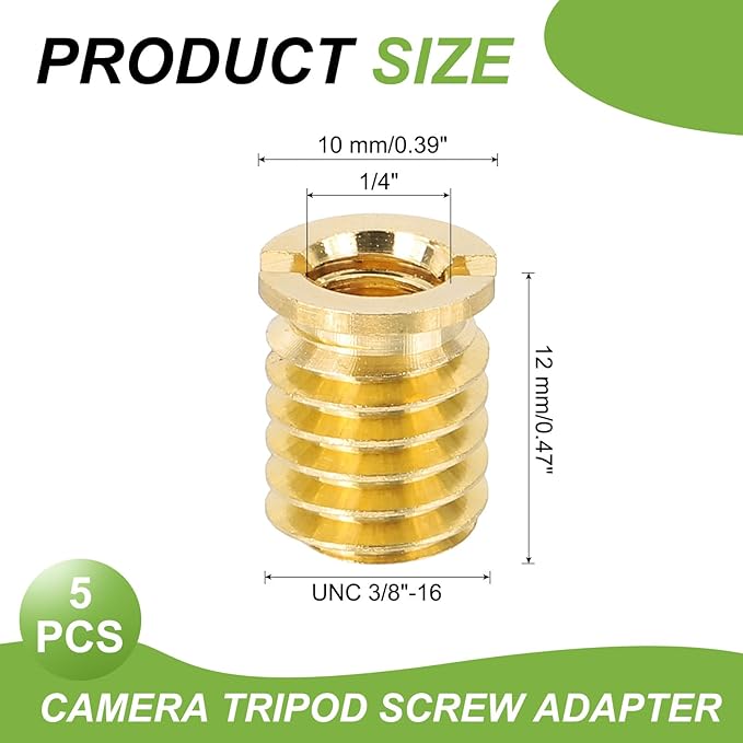 PATIKIL 1/4" Female to 3/8" Male Convert Screws Adapters, 5 Pcs Tripod Thread Adapters Mount for Camera Monopod Video DSLR SLR Mic Stand, Gold