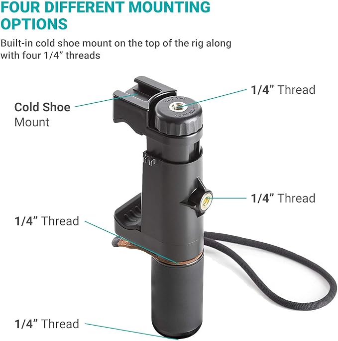 Movo PR-1 Smartphone Grip Handle Rig with Wrist Strap, Tripod Mount and Cold Shoe Mount for Lights and Microphones - for iPhone, Samsung, HTC, LG, Google, Android