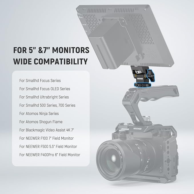 NEEWER Camera Monitor Mount with Cold Shoe, Anti Twist 1/4" Screw for 5" & 7" Field Monitor Compatible with Atomos Ninja V, 360° Swivel & Adjustable 180° Tilt Damping, Compatible with SmallRig, MA006