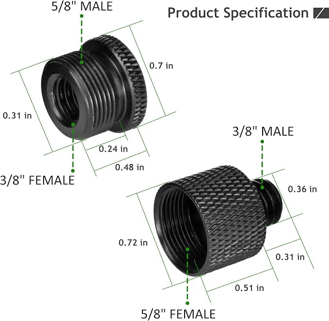 Mic Stand Adapter 5/8 Female to 3/8 Male and 3/8 Female to 5/8 Male Screw Adapter Thread for Microphone Stand Mount to Camera Tripod Adapter 2 Pack