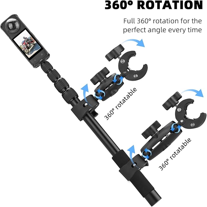BRDRC Motorcycle Mount for Insta 360 X4 X5, Bike Handlebar Clamp Mounts 59" Invisible Selfie Stick Bundle Kit for Insta360 X5 X4 X3 X2 X ONE, for DJI OSMO 360, for GoPro Camera Accessories