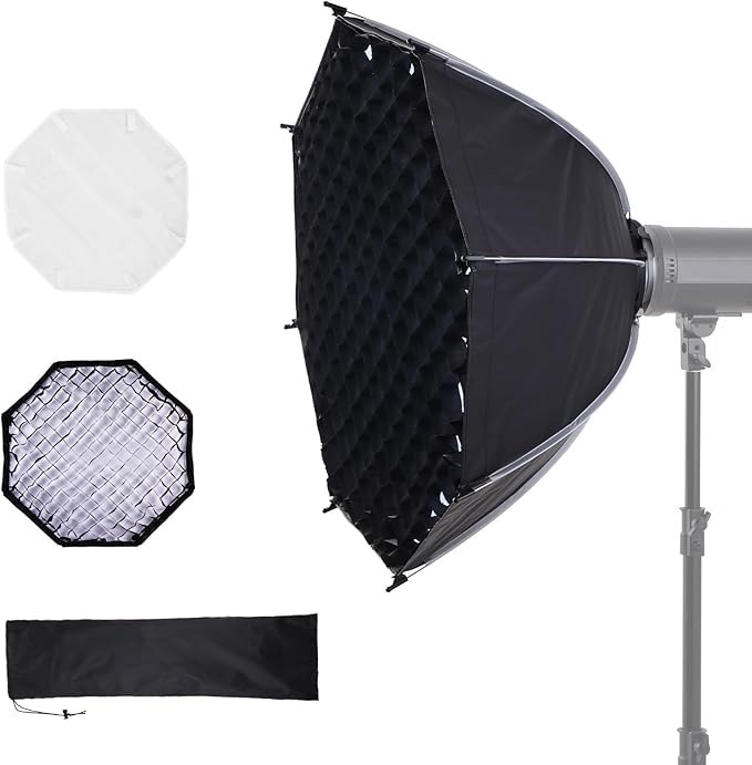 35.4"/90cm Octagonal Softbox, Quick Release Bowens Mount Softbox with Honeycomb Grid, Light Diffusers, Carrying Bag, Professional Soft Box for Studio Photography Lighting Flash
