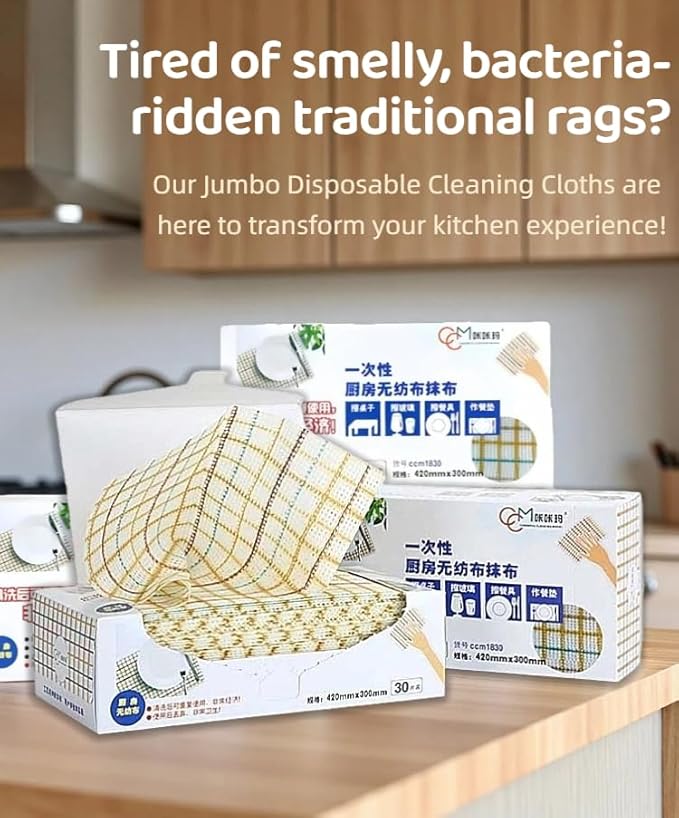 Grid-Pattern Lazy Cleaning Cloths - Extra Large, Reusable & Absorbent Kitchen Rags for Dishes, Countertops, as Placemats - 30 Sheets(16.54"*11.81")