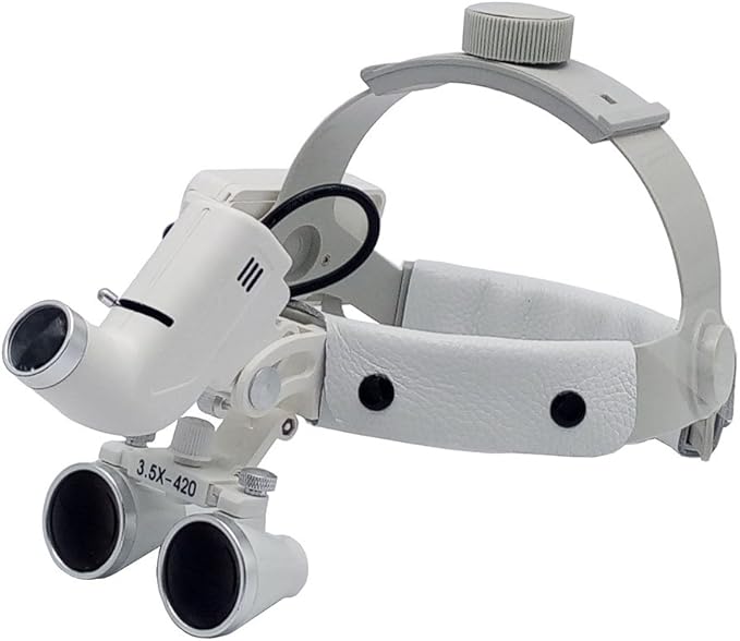 EustomA 5W LED Head Light Spotlight Headband 3.5X Binocular Loupes Optic Glass with Working Distance 280-380mm Spot Adjustable DY-106