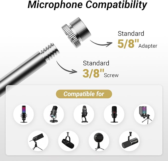 TONOR Microphone Boom Arm, Low Profile Mic Arm, Fully Adjustable Mic Stand with Desk Mount Clamp,Screw Adapter, Cable Management, for Streaming Gaming Podcast Studio Recording Home Office T40LP Black