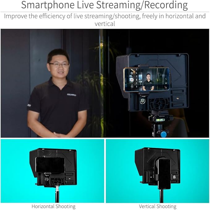 FEELWORLD TP10 10" Portable Foldable Teleprompter for Up to 9" Phone & mini Tablet Prompter Phone DSLR Camera Video Record for Live Stream Interview Speech with Remote Control