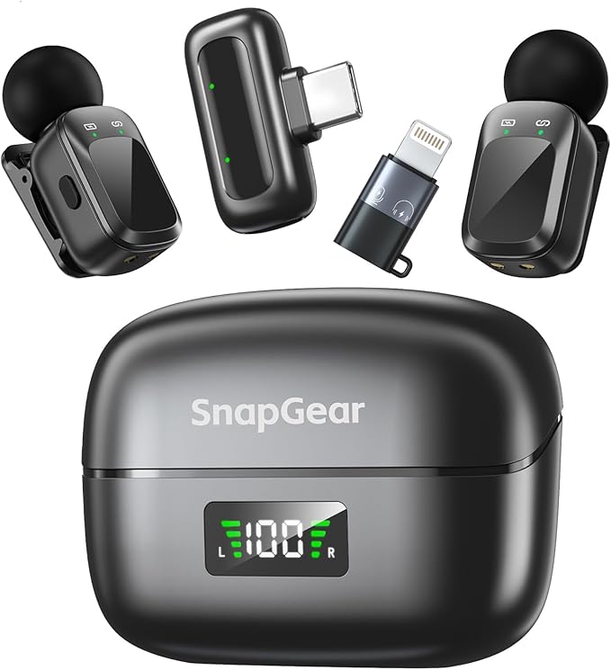 Mini Microphone, Ultra-Light Wireless Microphone for iPhone/Android, 30H Battery Life with Charging Case, 48kHz/24bit, Noise Cancellation for Vlogging, Streaming