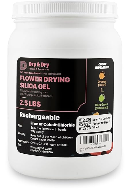 Dry & Dry (NET 2.5 LBS) Color Indicating Premium Silica Gel Flower Drying Desiccant - Flower Drying Silica Gel Desiccant(2.5 LBS Reusable) Silica Gel