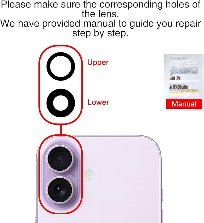 for ASDAWN Back Rear Camera Lens Glass Replacement for iPhone 17 6.3 inch with Pre-Installed Adhesive, Back Lens Glass with Installation Manual + Repair Tool Set
