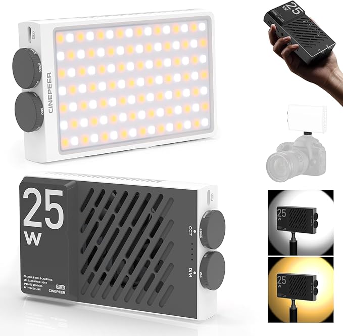 ZHIYUN CINEPEER CM25 25W LED Video Light, Pocket-Sized Mini Portable Gifts for Photographyers Light on Camera, Dimmable 2700K-6200K•CRI≥96•TLCI≥97,Built-in 2 * 2000mAh Rechargeable Batteries