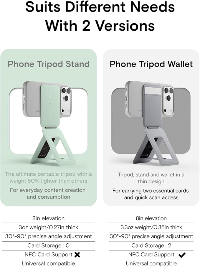 MOFT Phone Tripod Stand Selfie Stick for iPhone, Multi-Angles iPhone Stand, Lightweight & Portable Phone Holder, Strong Magnets, MOVAS Vegan Leather, Travel Essentials, Peppermint (Without Card Slot)