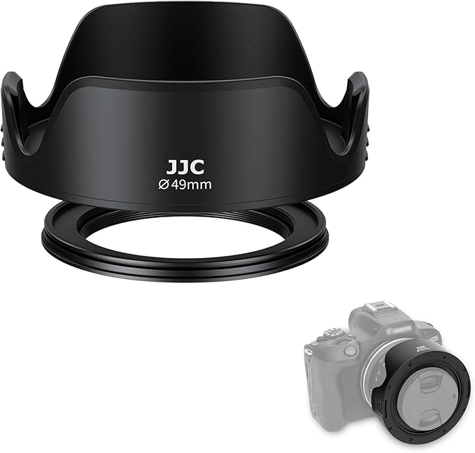 JJC 49mm Tulip Flower Lens Hood Accessories for Canon EOS R100 R50 R10 with RF-S 18-45mm Lens, for Canon EOS M50 II M6 II M200 with EF-M 15-45mm Lens, Reversible Design & Support 49mm Filter/Lens Cap