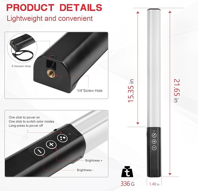 Hagibis RGB Photography Light Wand, Handheld LED Video Light 9 Colors, with Built-in Rechargable Battery and Remote Control, 1000 Lumens Adjustable 3200K-5600K