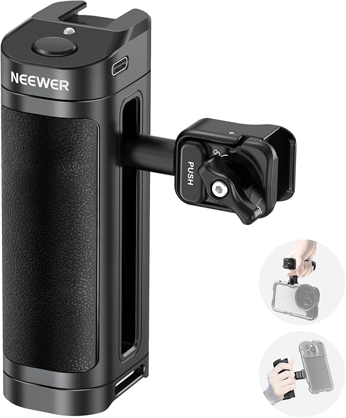 NEEWER Quick Release Side Handle with Bluetooth Remote Shutter Release, Cold Shoe, USB C Charging, Contoured Grip for Phone Cage Compatible with iPhone 16 Pro Max 15 Pro Max S24 Ultra, PA005E PRO