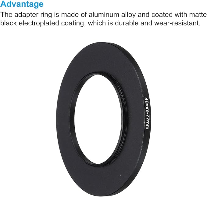 PATIKIL 49mm-77mm Metal Step Up Ring with Cleaning Cloth, 2 Pack Camera Lens Filter Adapter Ring Aluminum Filter Adapter Ring for Camera Lenses Hood, Black