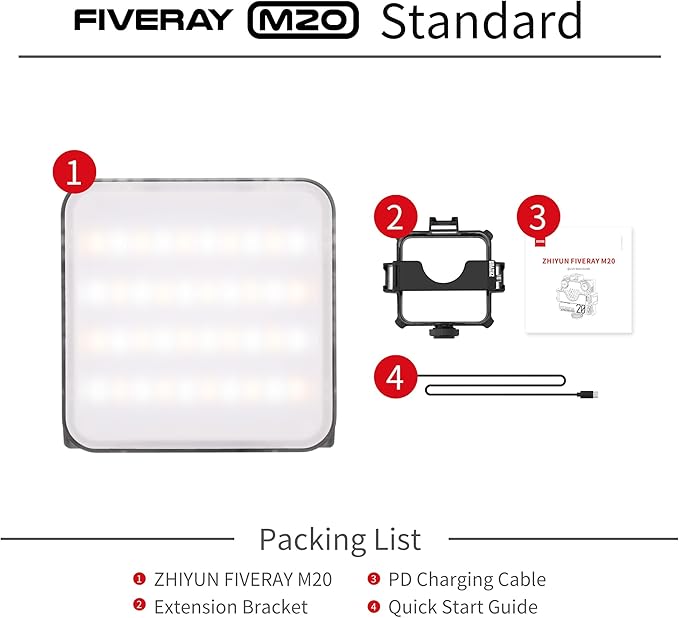 ZHIYUN FIVERAY M20 Bicolor Video Light, [Official] 20W Portable Camera Light, TLCI 97+, Temperature 2700K-6500K with 9 Light Effects, Support Magnetic Attraction and USB-C PD