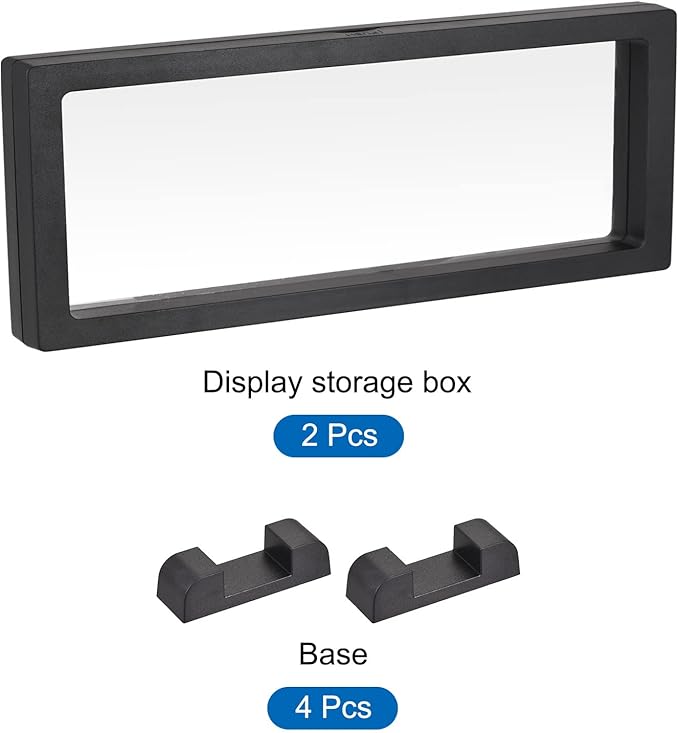 MECCANIXITY Floating Frame Display Holder Stand 3D Jewelry Display Box with Base 11.81 x 3.54 x 0.79 inch Black Pack of 2