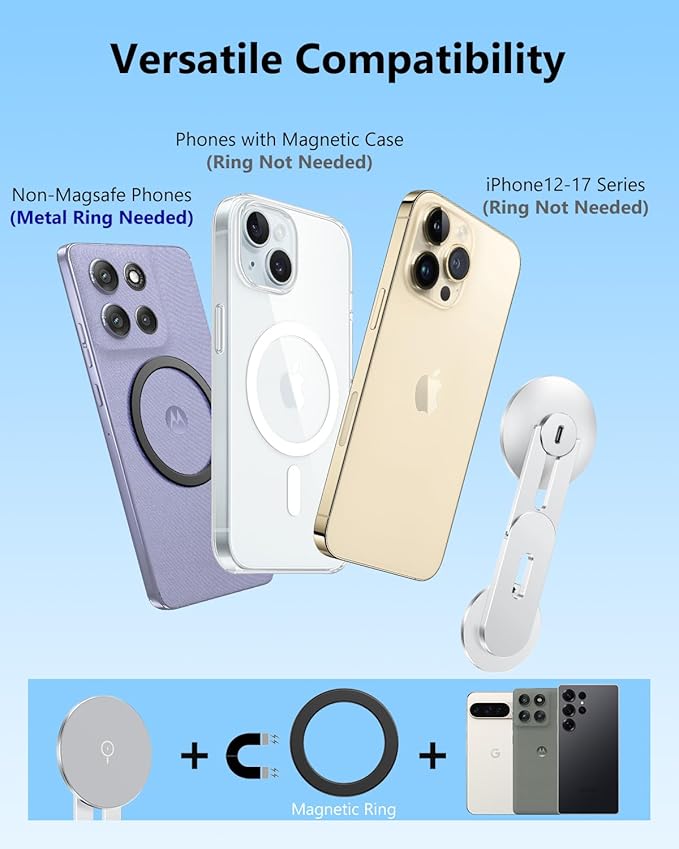 Magnetic Phone Holder for Laptop, MagSafe Laptop Phone Mount with Wirelesss Charger for iPhone 17/16/15/14/13/12, Magnetic Phone Mount for Tesla Model 3 Model Y/X/S (Silver)