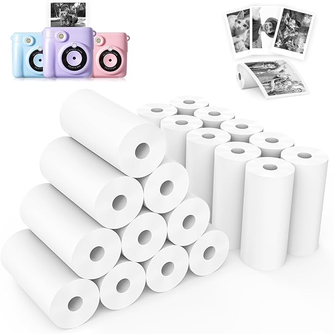 Phetium 20 Rolls Kids Camera Instant Print Refill Paper Set, HD Printing Thermal Paper for Most Kids Instant Camera Photo Print (White-20 Rolls)