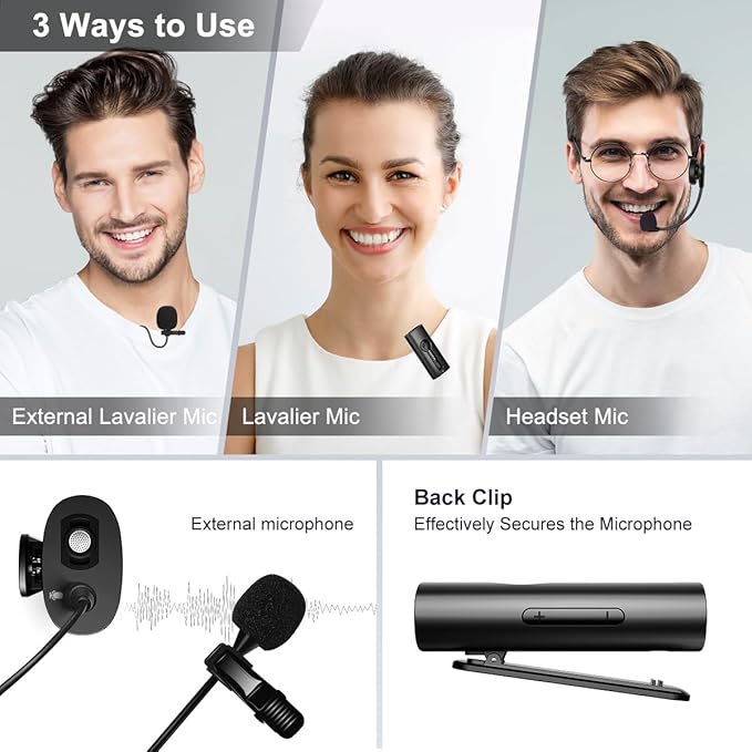 KIMAFUN Wireless Lavalier Microphone System, Wireless 2.4GHz Lapel Mics Handheld Mic 2 in 1 for Teaching, Teachers, Speech, Tour Guiding, Speaker, Amplifier, PA System, Broadcast, KM-G70(1TX1RX)