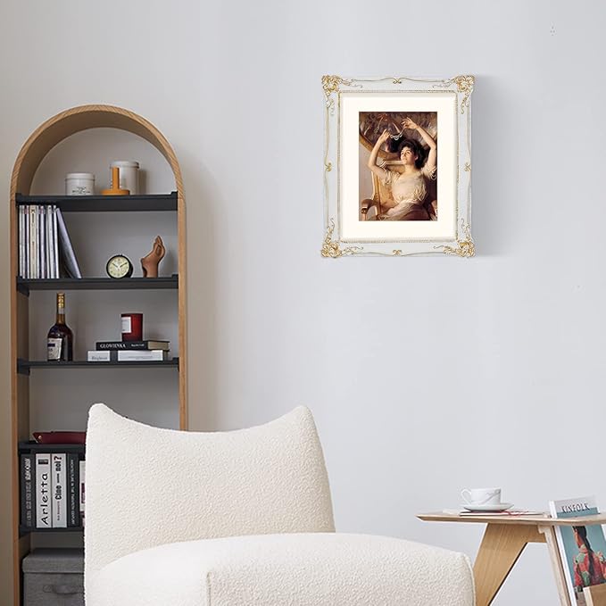 SIMON'S SHOP 11x14 Picture Frame Matted for 8x10 Photo, Vintage Style Poster Frames 11x14, White with Gold Accents Wall Mounting Gallery Wall Décor
