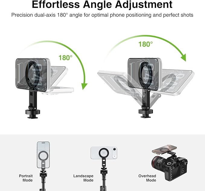 elitehood Magsafe Tripod Mount Adapter with 1/4” Screw & Hot Shoe, Lightweight Compact Cell Phone Tripod Mount for Camera, iPhone Camera Holder with Dual Hinges for iPhone 17 16 15 14 13 Series