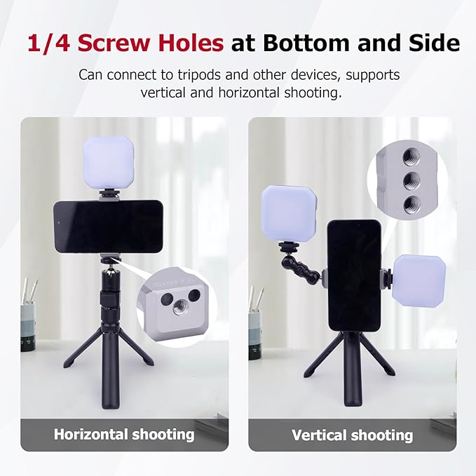 Came-TV Universal Aluminum Phone Clamp with Cold Shoe & 1/4" Threads – CNC-Machined Grip for 60-80mm Smartphones (Tripod/Mic/Light Mount) (61035)
