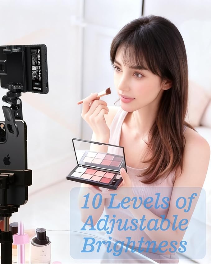 60 LED Portable Selfie Light Video Conference Lighting with Clip & Camera Tripod Adapter Rechargeable 2000mAh CRI 97+, 3 Light Modes for Phone iPhone Webcam Laptop Photo Makeup
