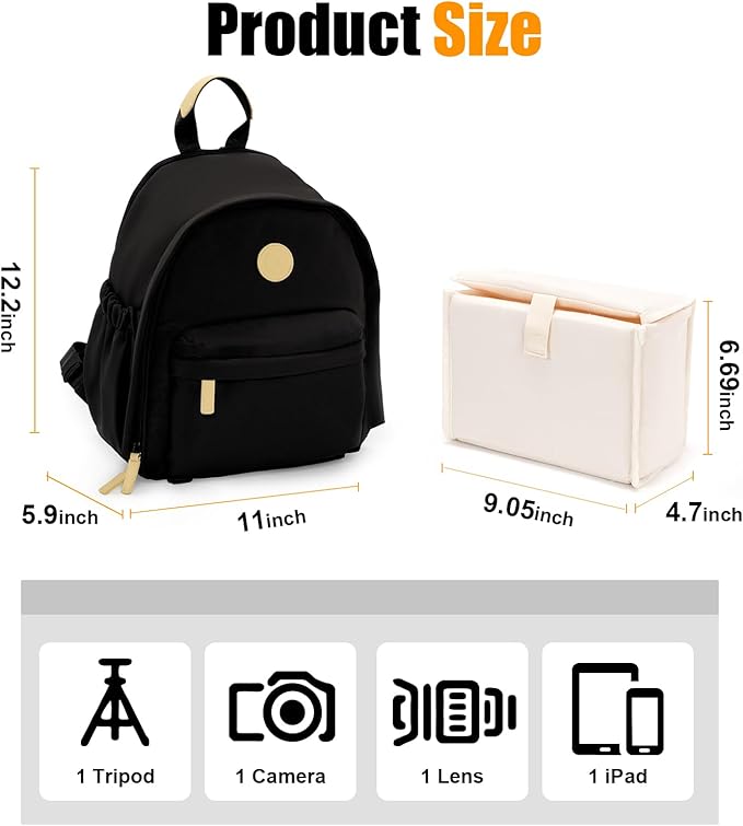 Cwatcun Camera Backpack Bag Small for Women,Fashion DSLR Camera Bag with Tripod Strap Laptop Compartment and Padded Dividers Lightweight Photograhy Cute Backpack Case for Cameras Accessories