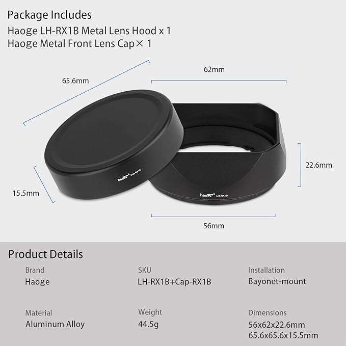 Haoge LH-RX1B Square Metal Bayonet Lens Hood Shade for Sony FE 35MM F2.8 55MM/F1.8 Carl Zeiss Sonnar T* FE 24mm F1.8 ZA E Mount Lens