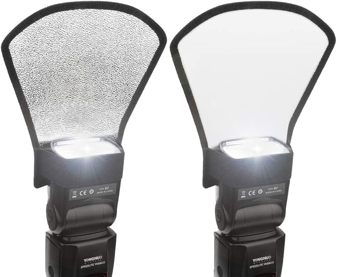 2 Pack Flash Diffuser Reflector - 2-Sided White/Silver Bend Bounce Flash Reflector Kit with Elastic Strap for Canon, Nikon, Sony, Fuji and All Speedlight Flashes