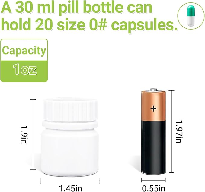 UMETASS Small Pill Bottle for Travel Screw Top, Empty Medicine Bottles for Pills Capsules Vitamins, Food Grade Wide Mouth Plastic Small Travel Medicine Containers with Labels (White, 1oz/30ml, 8 Pcs)