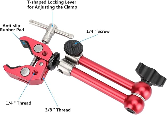 CAMVATE 10" Magic Arm Articulating Super Crab Clamp for Monitor LED Flash Lights(Red) - 3118