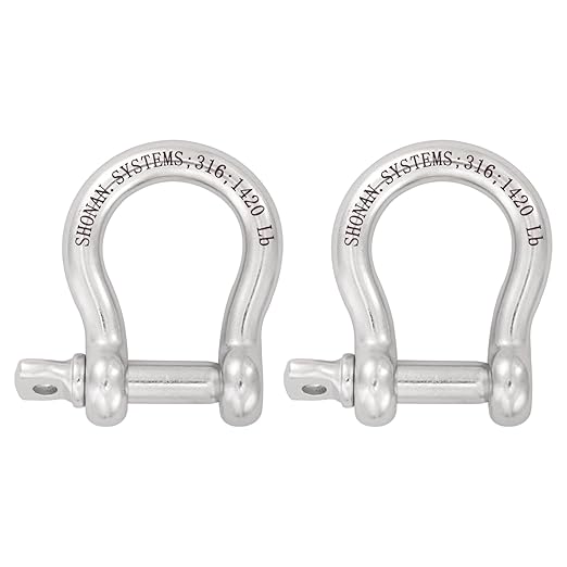 SHONAN 3/8" Bow Shackles, Heavy Duty D Ring Shackle Marine Grade, 2 Pcs Stainless Steel Boat Anchor Kit Large Screw Shackles for Chain or Strap, 1420 Lbs Capacity