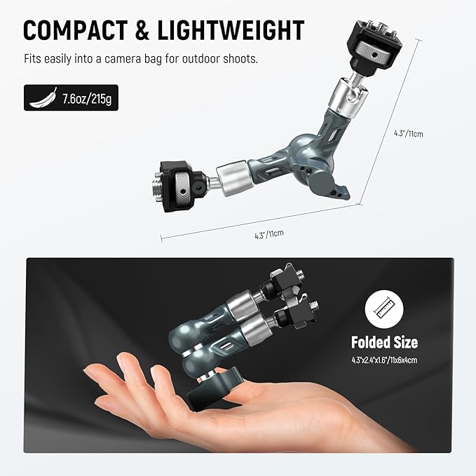 NEEWER 7" Articulating Magic Arm, Camera Monitor Mount Ball Heads Anti Twist Pins 1/4" 3/8" Screws for DSLR Action Camera Webcam Video Light Compatible with SmallRig Cage Rig, Max Load 6.6 lbs, UA082