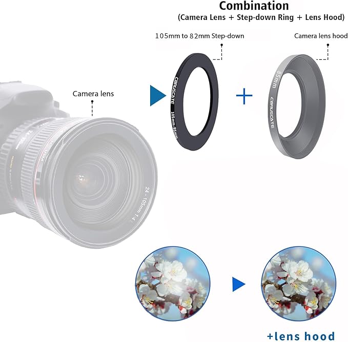 105mm to 82mm Camera Filter Adapter Ring,105mm-82mm Lens Adapter Metal Filter Rings Compatible All 105mm Size Lens and 82mm Thread Size Camera Accessory+1pcs Lens Cleaning Cloth.