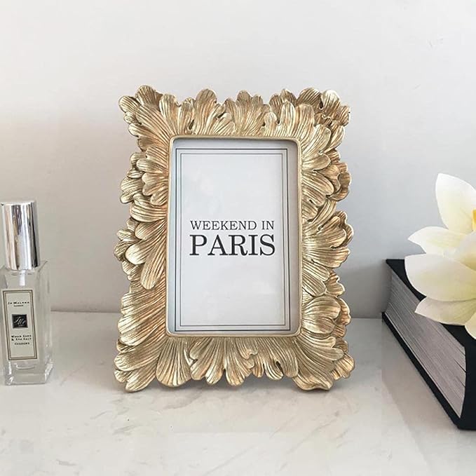 CISOO Vintage 4x6 Picture Frame Antique Photo Frame Table Top Display and Wall Hanging, Retro Home Decor, Ornate Photo Gallery Art, Pale Gold