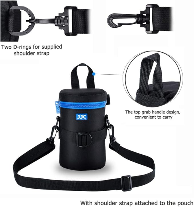 JJC Camera Lens Pouch Case for Canon RF 85mm EF-S 55-250mm EF 24-70mm Nikon Nikkor AF 70-300mm & More, Zipper Polyester Lens Protective Bag Interior Size 3.1x6.1”