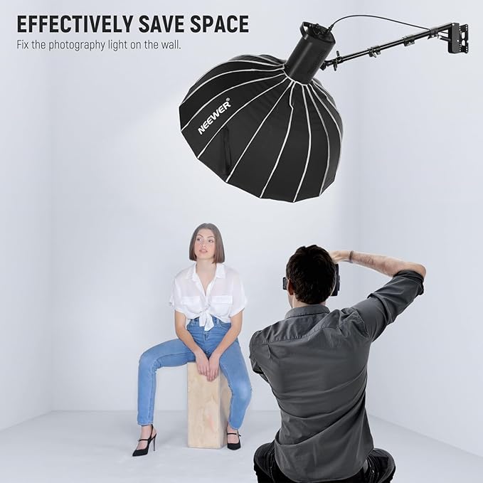 NEEWER Ring Light Wall Mount Boom Arm, 22"-46"/55-116cm 180° Swivel Triangle Light Wall Mounting for Photography Strobe Monolight Softbox Umbrella Reflector, Aluminum Alloy, 6.6lb/3kg Capacity, WB-100