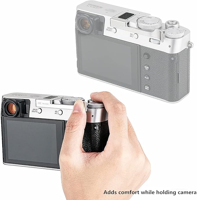 JJC Deluxe Metal Thumb Up Grip for Fujifilm X100VI Fuji X-E4 XE4 X-E3 XE3 X100V X100F X100T Thumb Rest Support Silver, Not Affected The Use of Thumb Wheel