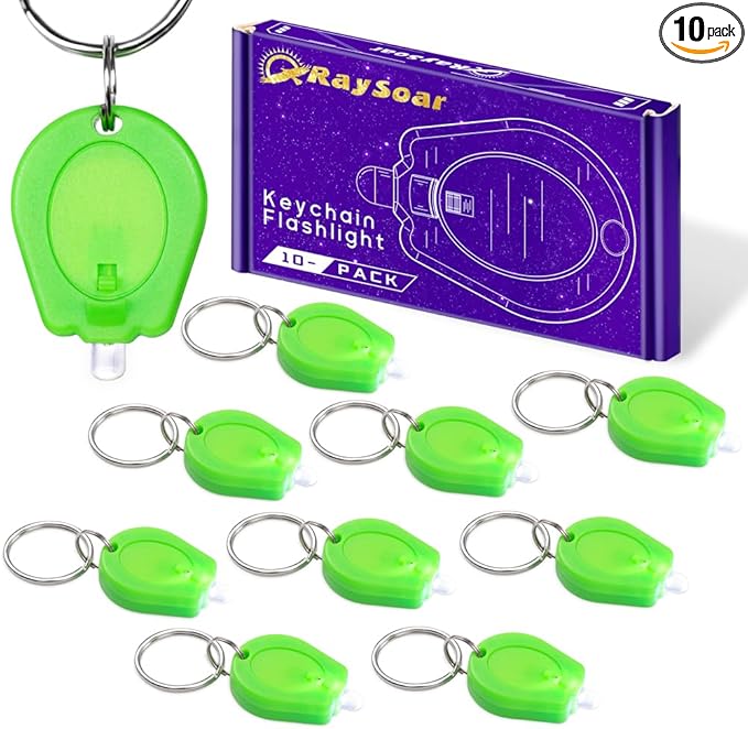10 Pack Ultra Bright Mini LED Keychain Flashlight, Small Key Ring Flashlight, Portable LED Keychain Light for Outdoor Activities Emergency Light - Green Shell