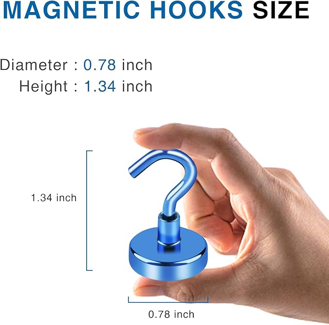 LOVIMAG Magnetic Hooks for Cruise Cabins, 50lbs Blue Magnetic Hooks for Classroom, Strong Magnets with Hooks for Hanging, Neodymium Magnet Hooks for Fridge, Ceiling, Locker, Camper, Travel-25 Pcs