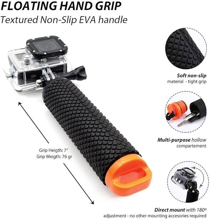 Homeet Handler Floating Hand Grip, Underwater Hand Stick Monopod Pole Compatible with DJI OSMO Action Cameras and Other Sports Camera, Orange