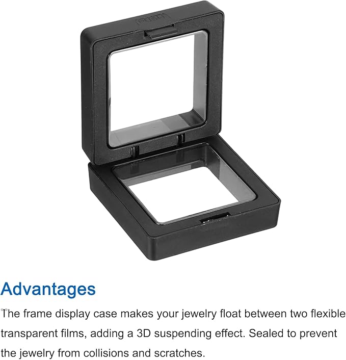 MECCANIXITY Floating Frame Display Holder Stand 3D Jewelry Display Box 1.97 x 1.97 x 0.79 Inch Black for Ring Necklace Bracelet Earring Pack of 2