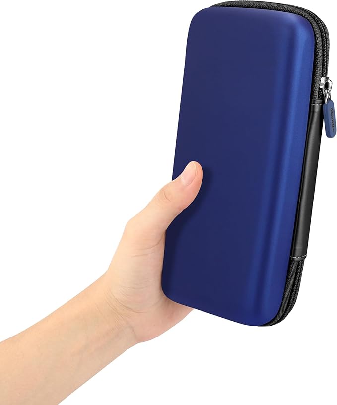 iMangoo Travel Essentials Electronics Organizer Charger Case Portable Dual Zipper Shockproof Pouch Tech Purse Cord Cable Pouches Power Bank Storage Accessories Bag for Women Men,8.5x4.5x2 Dark Blue