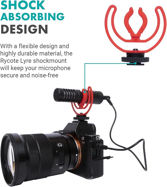 Movo SMVXR10RY Upgraded Rycote Lyre Shockmount for Shotgun Video Microphones 19mm to 22mm in Diameter. Shock Mount with Camera Shoe Mount VXR10, VXR10-PRO, and Similar On Camera Mics