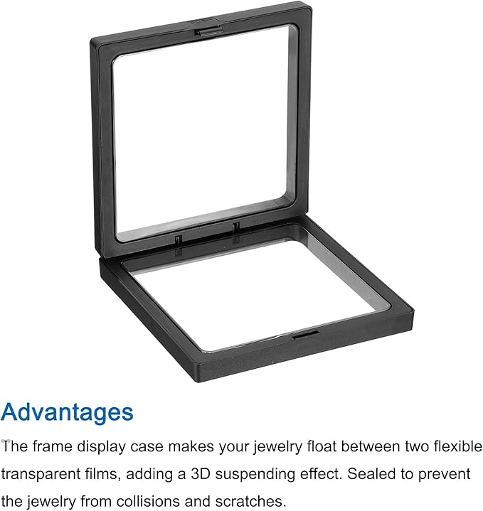 MECCANIXITY Floating Frame Display Holder Stand 3D Jewelry Display Box 4.33 x 4.33 x 0.79 Inch Black for Ring Necklace Bracelet Earring Pack of 2