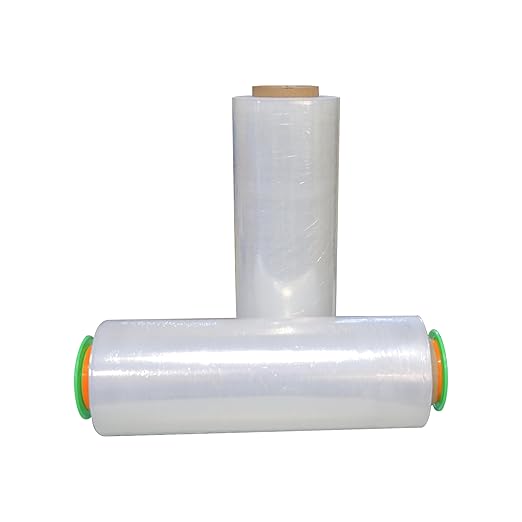 BOMEI PACK 2 Pack 1500ft Industrial Clear Stretch Wrap Film 70 Gauge 15" with 3inch Plastic Rolling Handles for Pallet Wrap, Durable Self-Adhering Packing, Moving, Heavy Duty Shrink Film