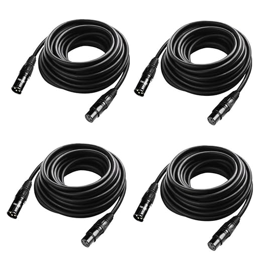 25 ft Flexible DMX Cable, Gold-Plated 3 Pin Signal XLR Male to Female DMX Cable Wire, Best for DJ Stage Lighting Moving Head Lights Par Light (4 Pack)